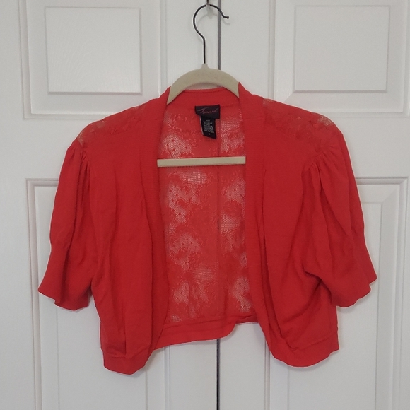 torrid Sweaters - Torrid Vibrant Red Lace Shrug Cardigan Size XXL